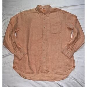 Tommy Bahama Shirt Mens Size L Orange Linen Long Sleeve Button Up Pocket Relax